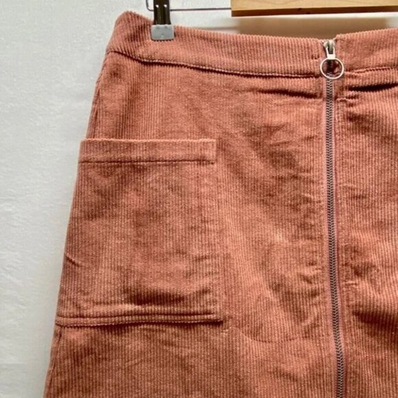 ee:some Women's Mini Skirt Large Burnt Orange Corduroy Pockets Full Front Zipper - Picture 2 of 15
